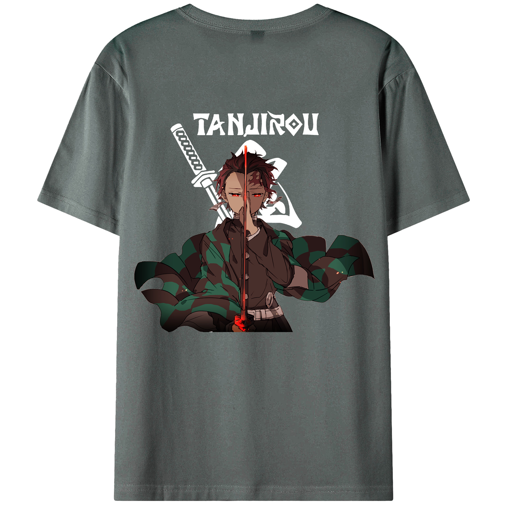 （画像用） 鬼滅の刃 竈門 炭治郎／かまど たんじろう Kamado Tanjirou 綿100％ メンズ半袖Tシャツ（バックプリント） 通気性